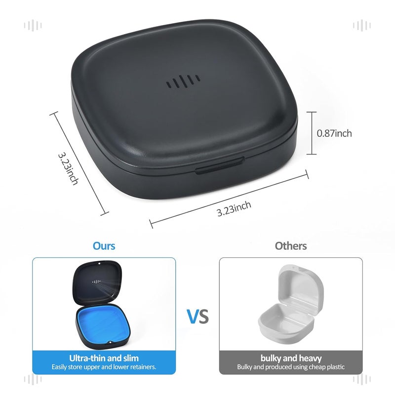 Gaboolo Store Retainer Case Slim Aligner Case with Vent Holes Removable Inner Tray Silicone for Easy Cleaning (1Pack Black Blue) - Image 2